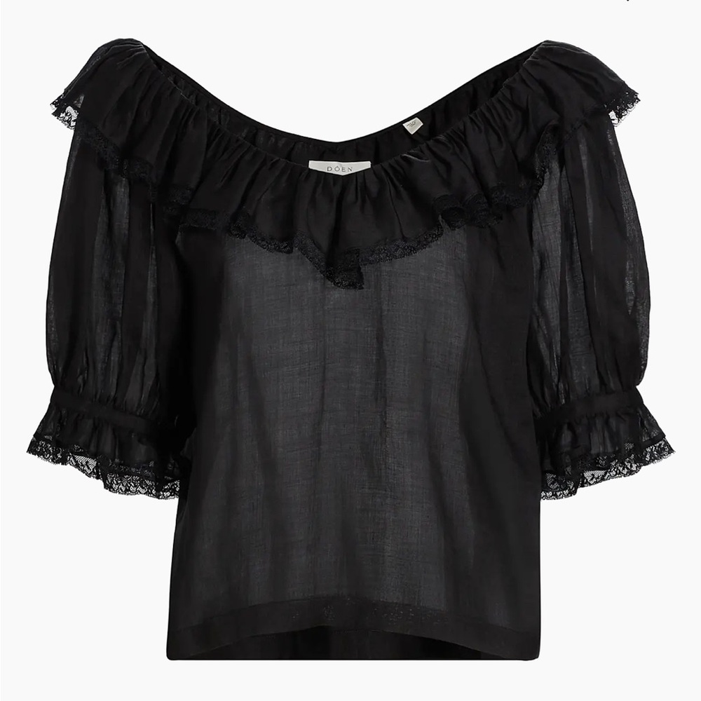 Doen Elegant Black Lace Trim Blouse